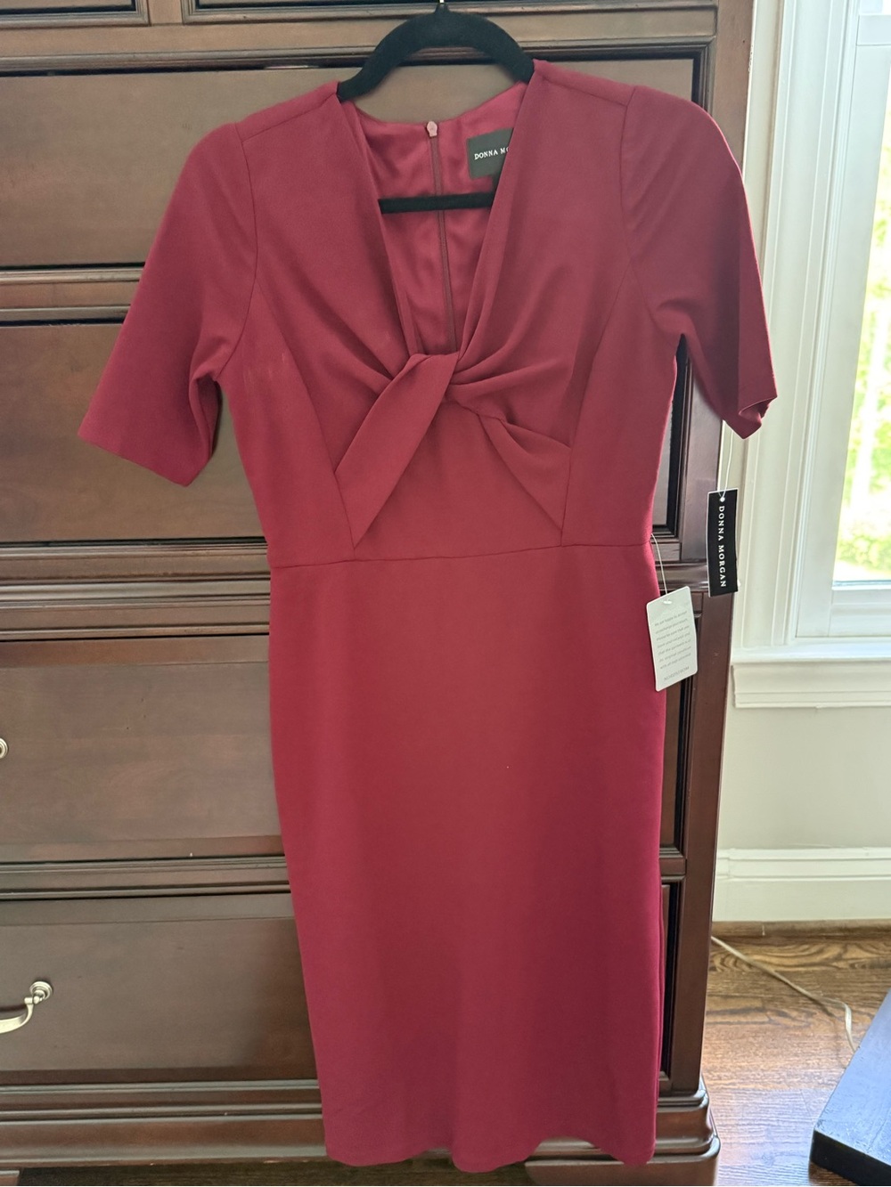 Donna Morgan Burgundy Knot-Front Midi Dress